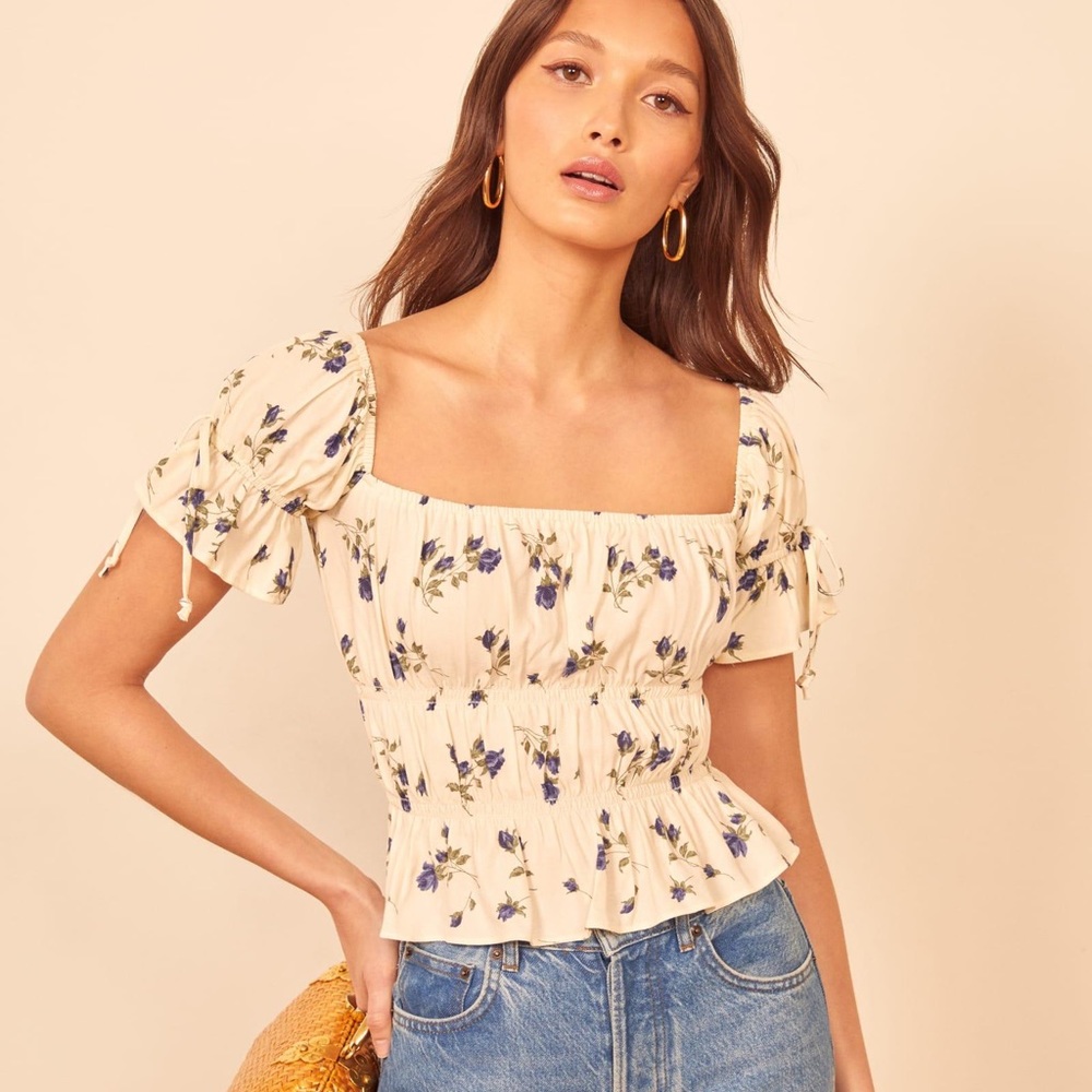 Reformation Solis Top in Blue Floral